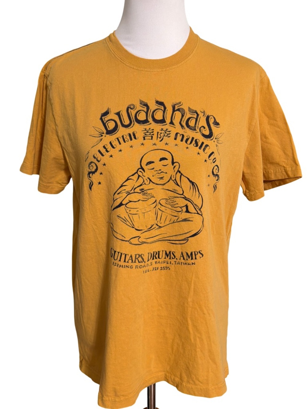 Lucky Brand Mustard Yellow Graphic Buddha Tee